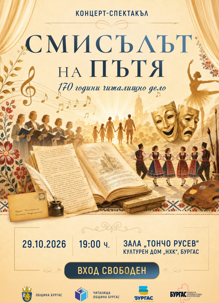 Бургас отбелязва 170 години читалищно дело с концерт-спектакъла „Смисълът на пътя“