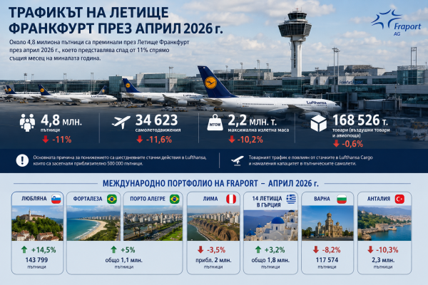 Fraport отчете спад в пътническия трафик през април заради стачките на Lufthansa